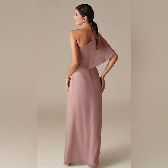 CHIFFON FLUTTERED ONE SHOULDER BRIDESMAID DRESS IN ”DUSTY ROSE” - Picture 3 of 5